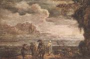 A coastal landscape with fishermen drawing in their nets unknow artist